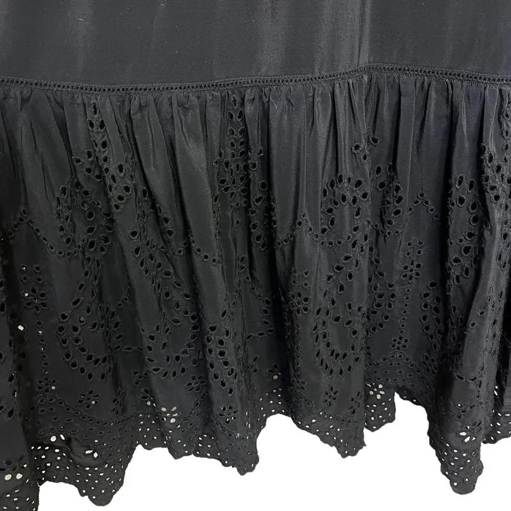 Ulla Johnson Oona Silk Eyelet Embroidered Dress in Raven Black Size 10 - Picture 7 of 11